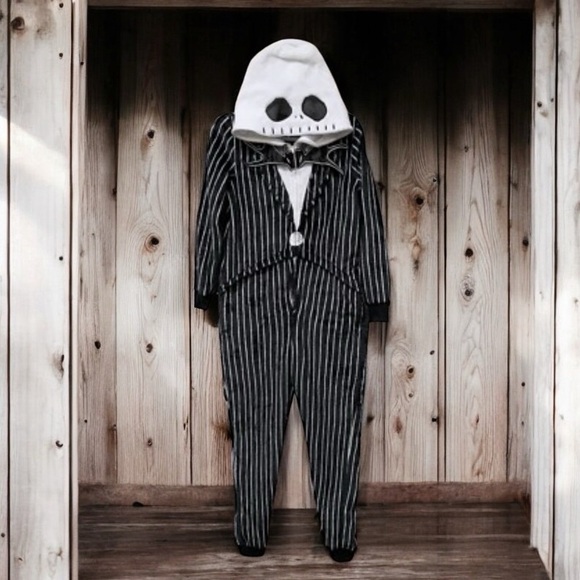 Disney Other - Nightmare Before Christmas Jack Skellington One Piece Hooded Pajamas Costume SM